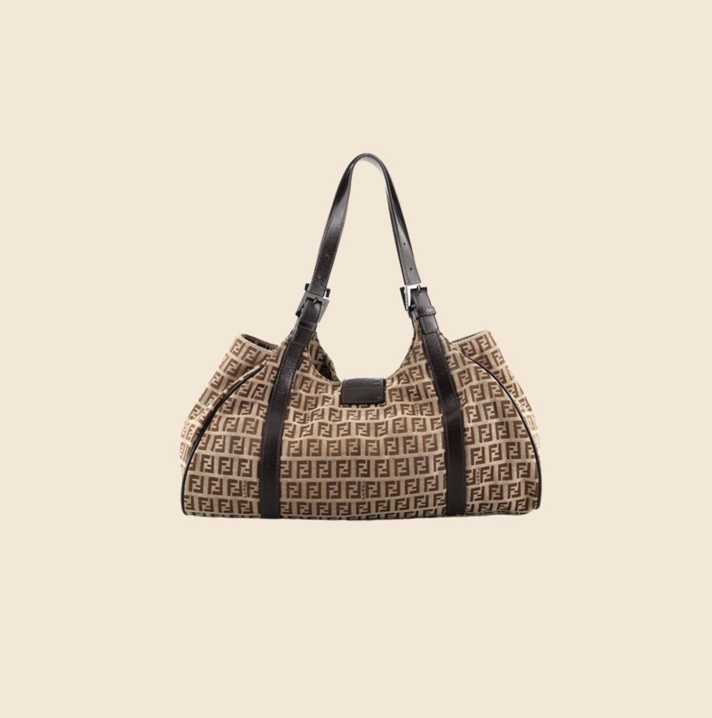 FENDI BELTED BROWN ZUCCHINO LARGE HANDBAG "SPORTY"