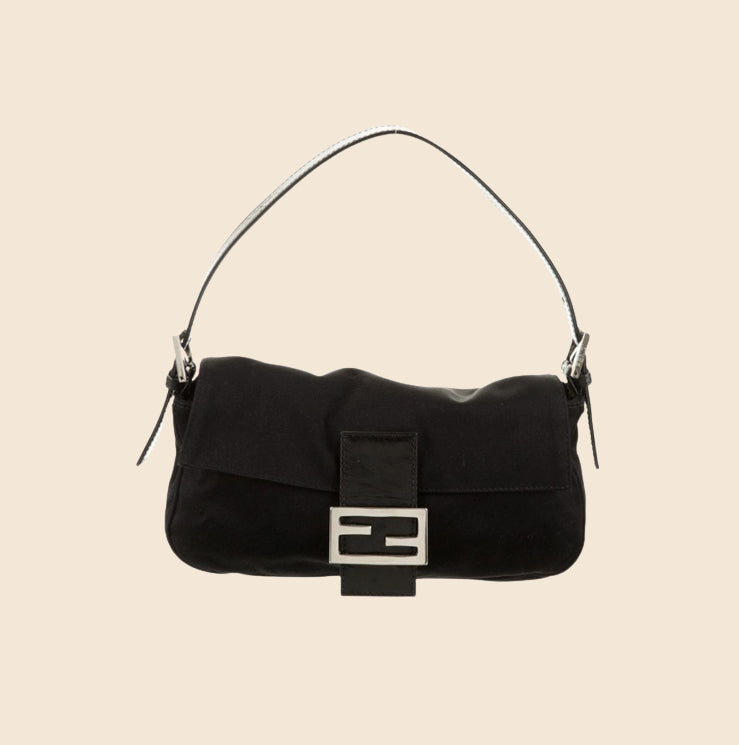 FENDI FF LOGO BLACK CLOTH BAGUETTE