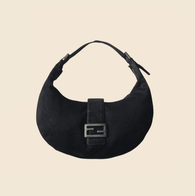 FENDI BLACK CLOTH HALF MOON BAG