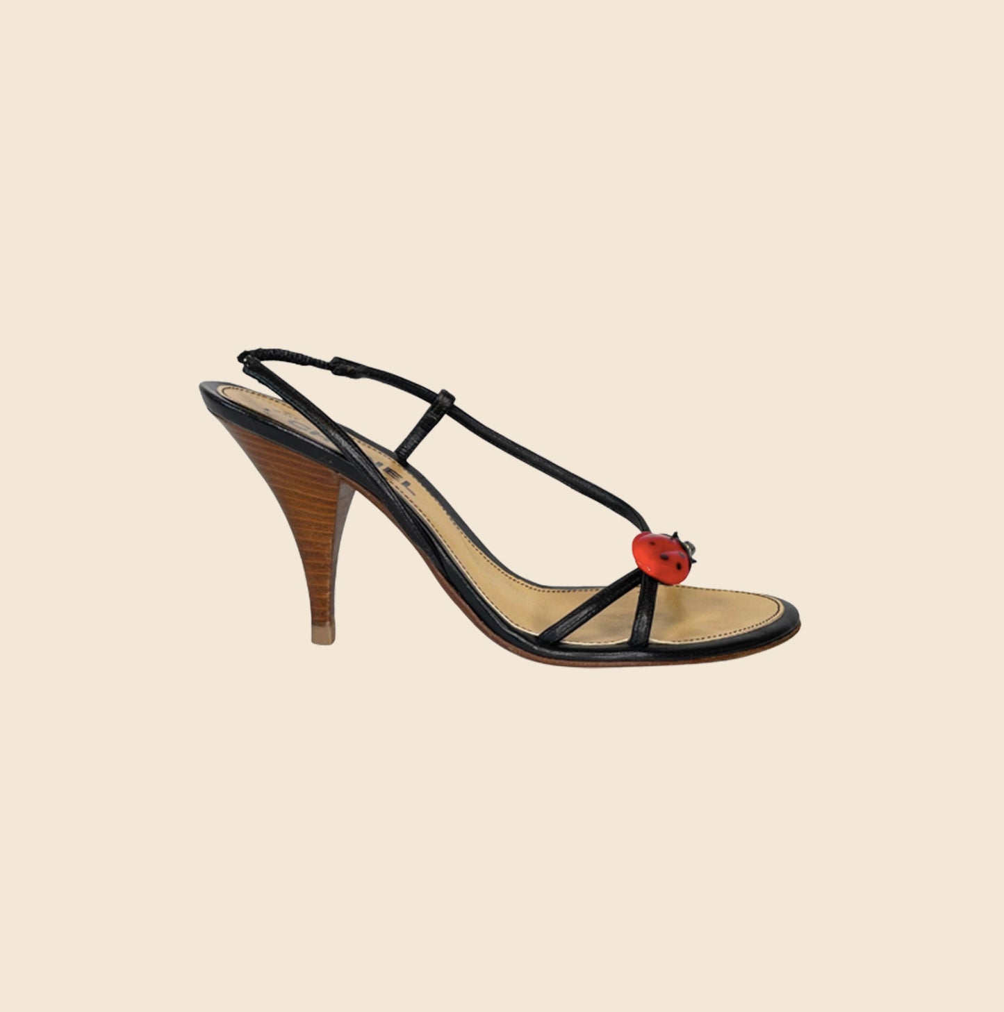 CHANEL BLACK LADYBUG SANDALS
