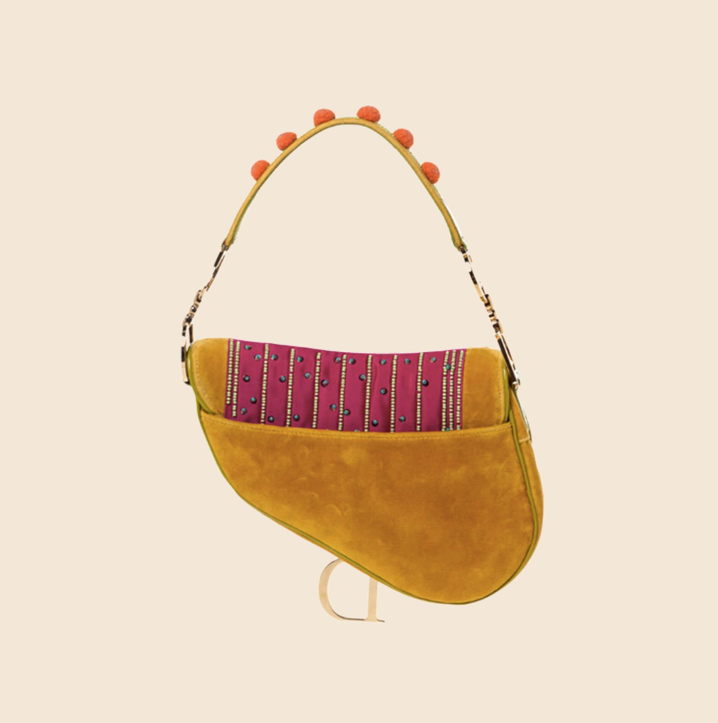 CHRISTIAN DIOR MULTICOLOR LIMITED EDITION POM POM EMBELLISHED SADDLE BAG