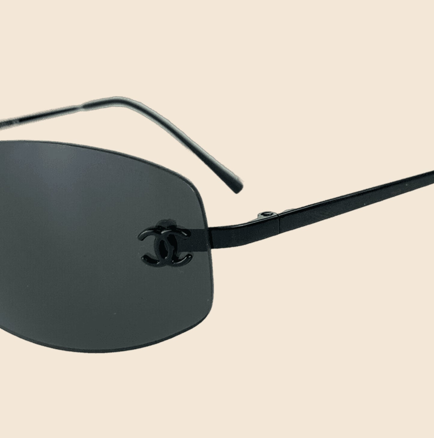 CHANEL 90s RIMLESS CC LOGO BLACK TRANSPARENT SUNGLASSES