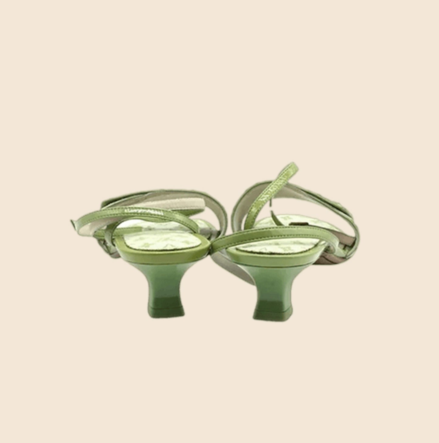 LOUIS VUITTON GREEN MONOGRAM KITTEN HEELS
