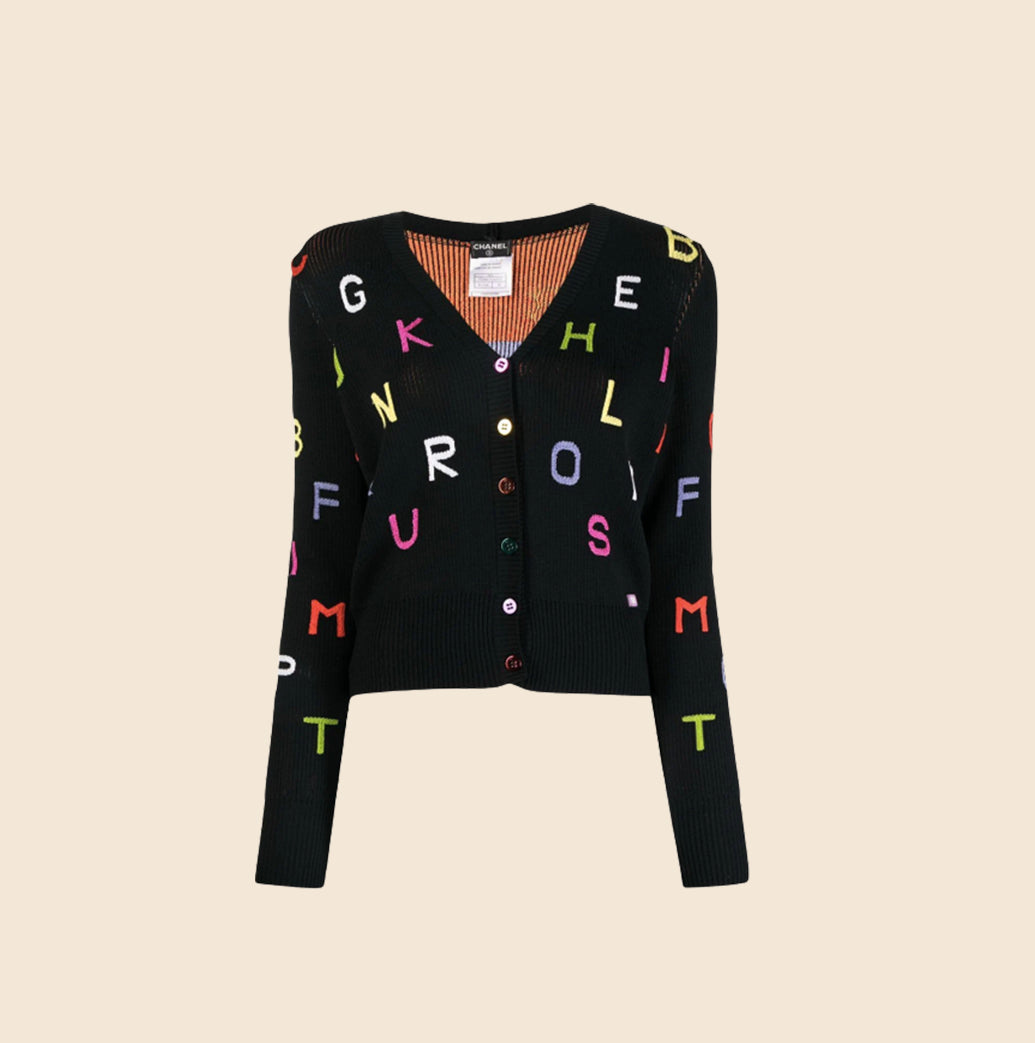 CHANEL 2001 LETTER EMBROIDERED CARDIGAN