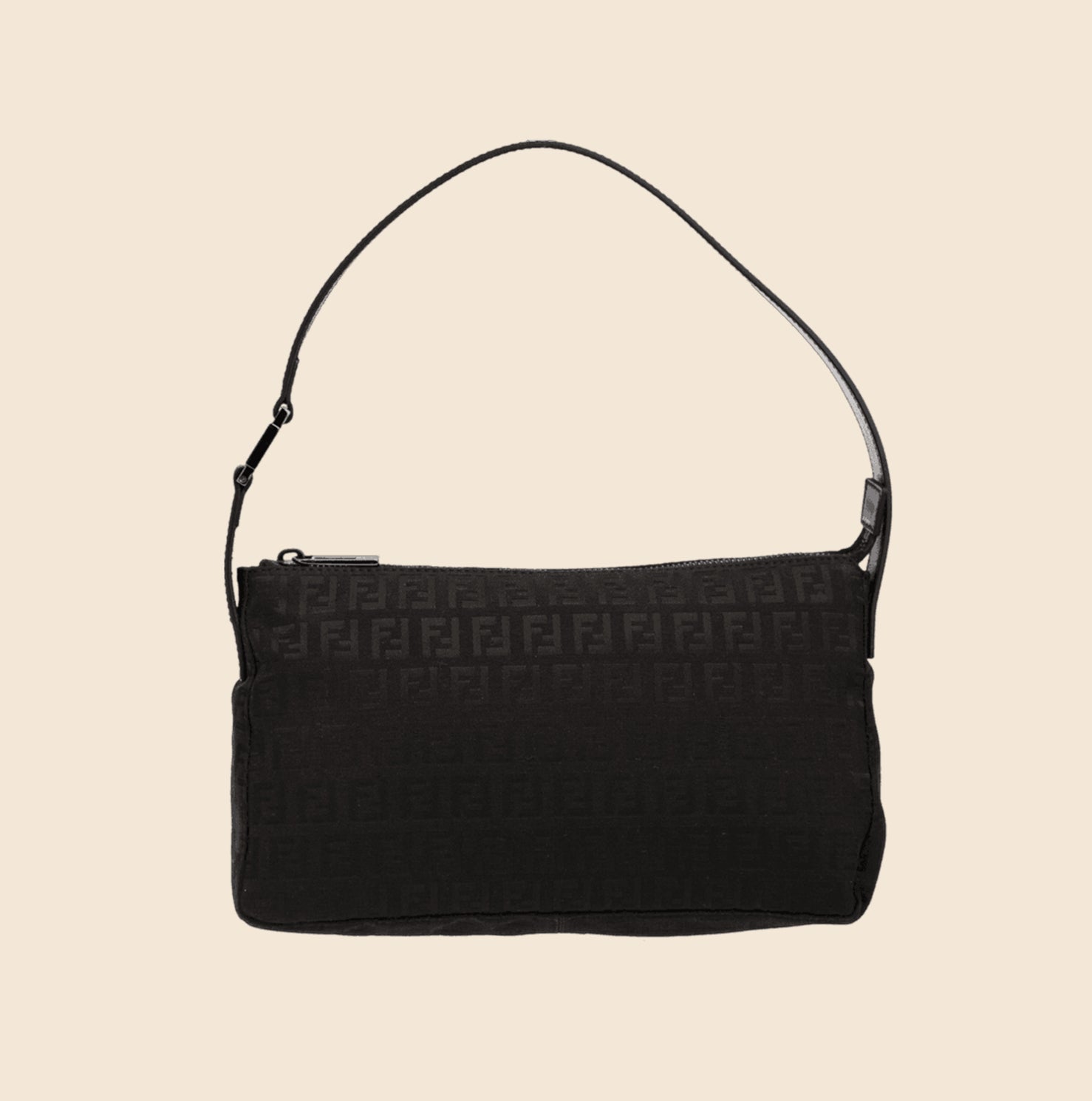 FENDI BLACK ZUCCHINO CANVAS SHOULDER BAG