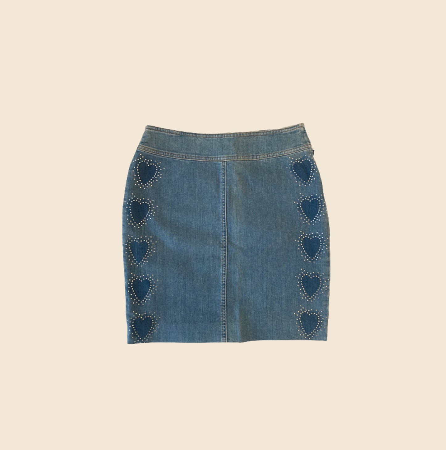 ESCADA 90s HEART STUDDED MINI DENIM SKIRT