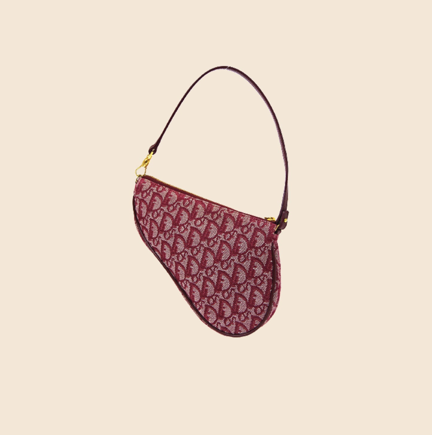 CHRISTIAN DIOR BURGUNDY CANVAS SADDLE BAG