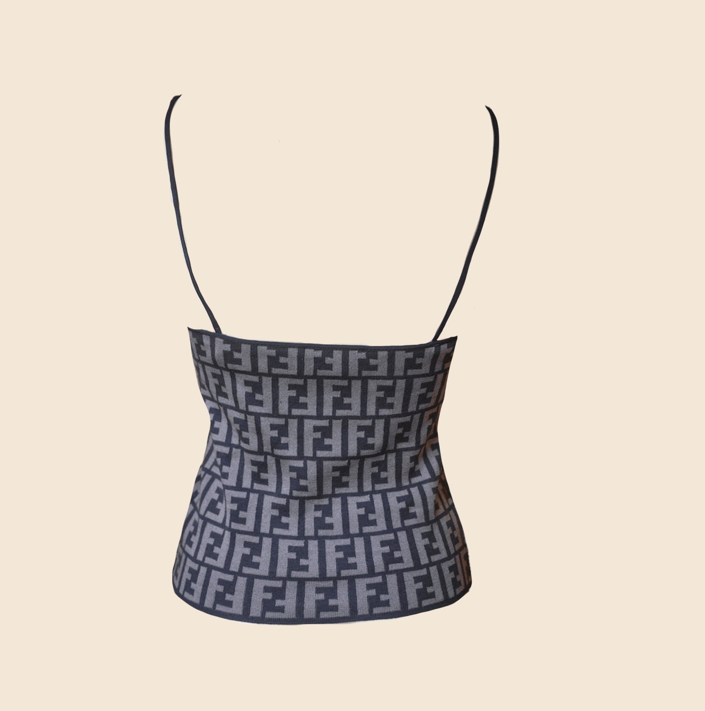 FENDI ZUCCA SPAGHETTI STRAP KNIT CAMI TOP