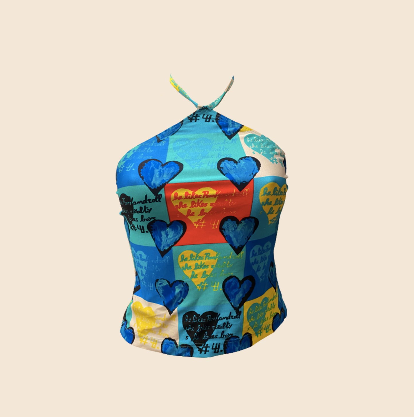 GIANNI VERSACE PRINTED 'SHE LIKES ROYALTY' HALTER NECK TOP