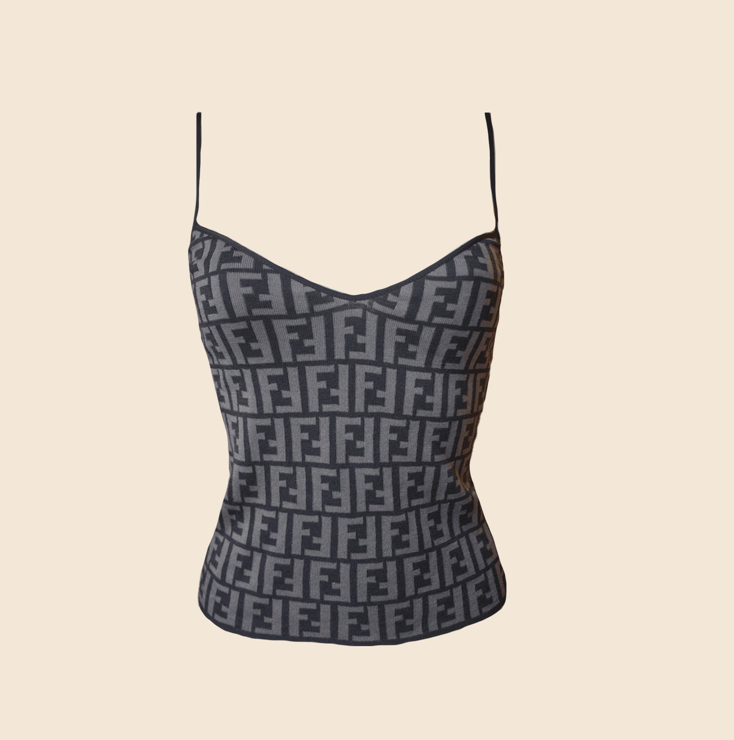 FENDI ZUCCA SPAGHETTI STRAP KNIT CAMI TOP