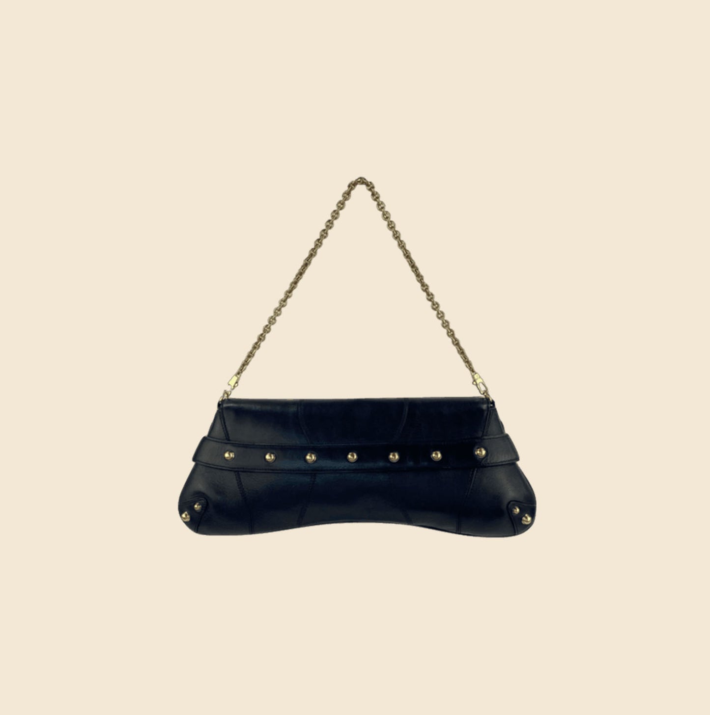 2000s GUCCI BY TOM FORD BLACK LEATHER HORSEBIT CLUTCH