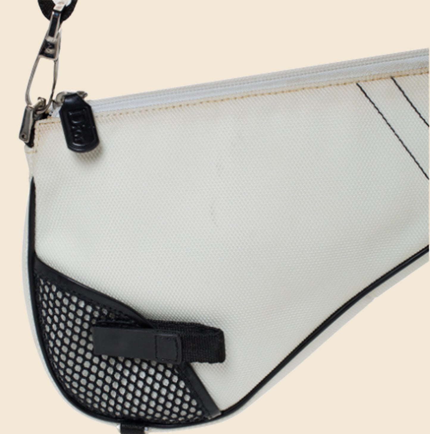 CHRISTIAN DIOR WHITE & BLACK NYLON MESH SADDLE BAG