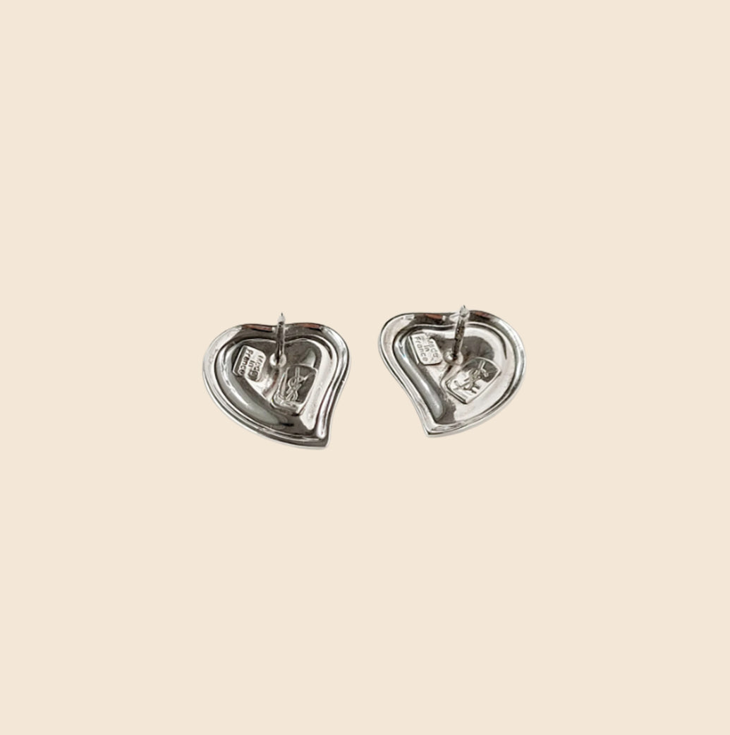 YVES SAINT LAURENT "LOVE" SILVER HEART STUDS