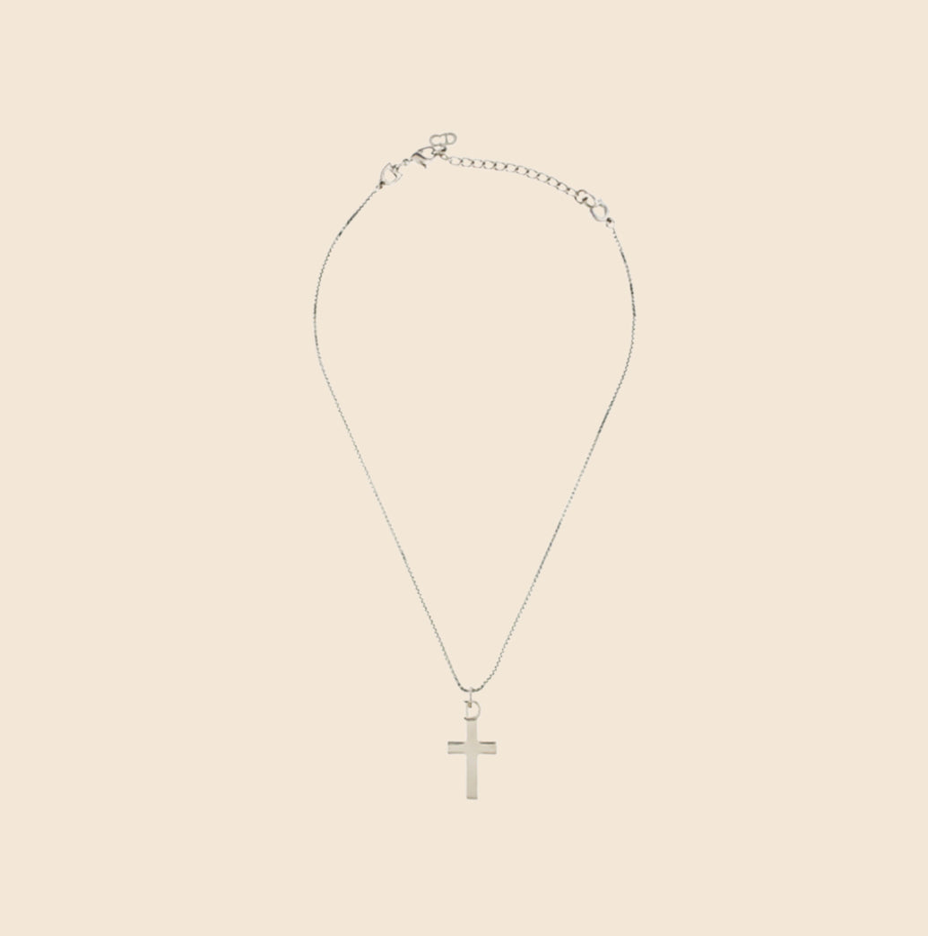 CHRISTIAN DIOR 1990s SILVER CROSS NECKLACE