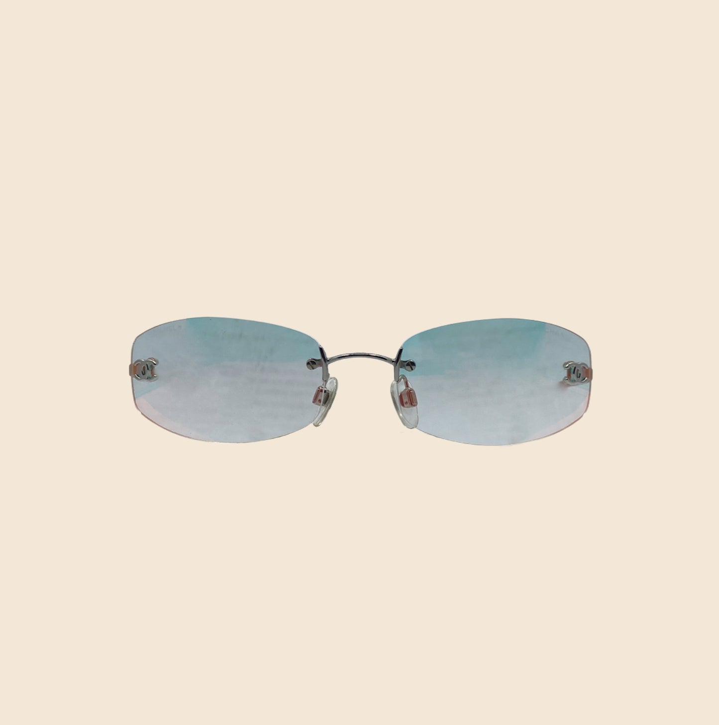 CHANEL 90s RED FLUO TONE TRANSPARENT RIMLESS SUNGLASSES