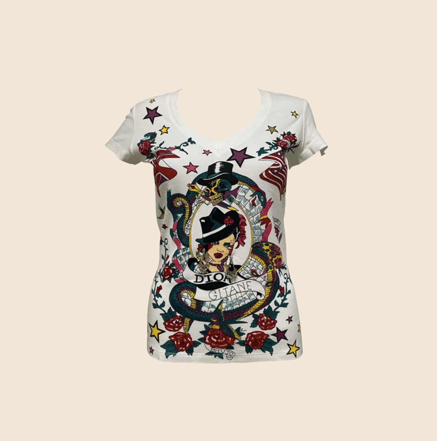 CHRISTIAN DIOR SPRING 2004 "J'ADORE DIOR" TATTOO PRINT T-SHIRT
