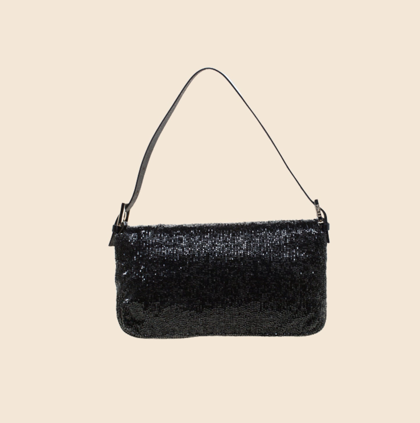 FENDI FF LOGO BEADED BLACK BAGUETTE