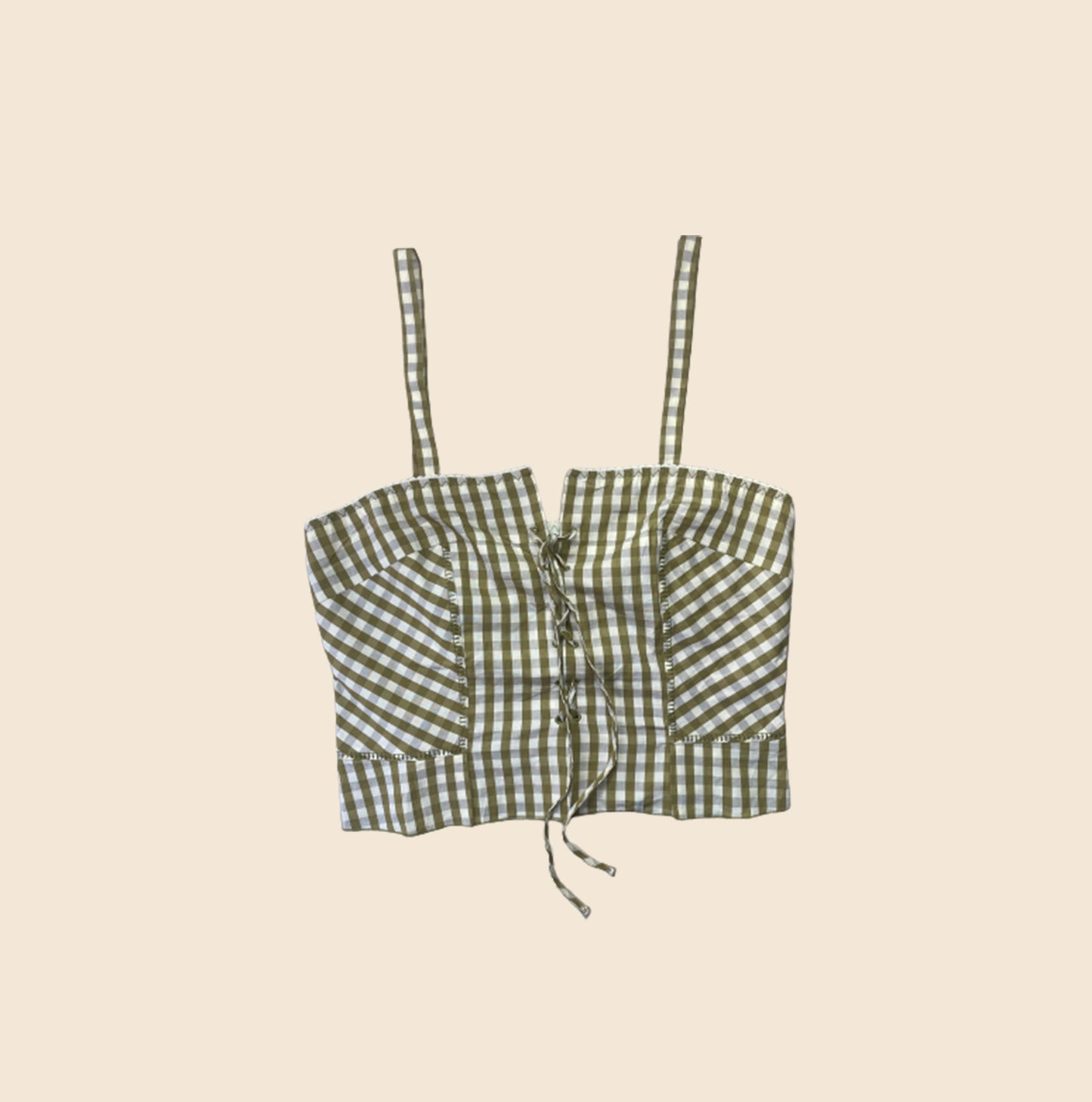 ALBERTA FERRETI GREEN VICHY CORSET TOP