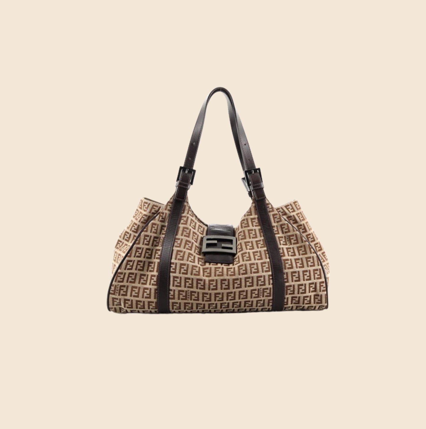FENDI BELTED BROWN ZUCCHINO LARGE HANDBAG "SPORTY"