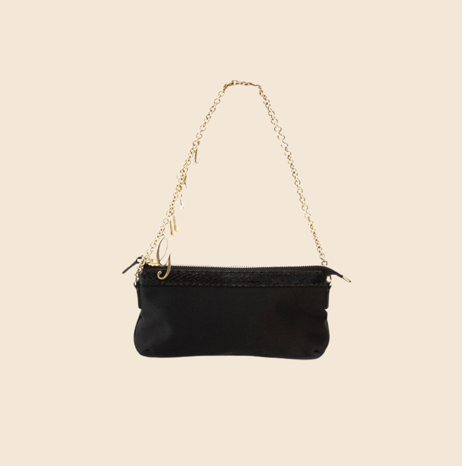 GUCCI BLACK SATIN MINI CHARM CHAIN POCHETTE