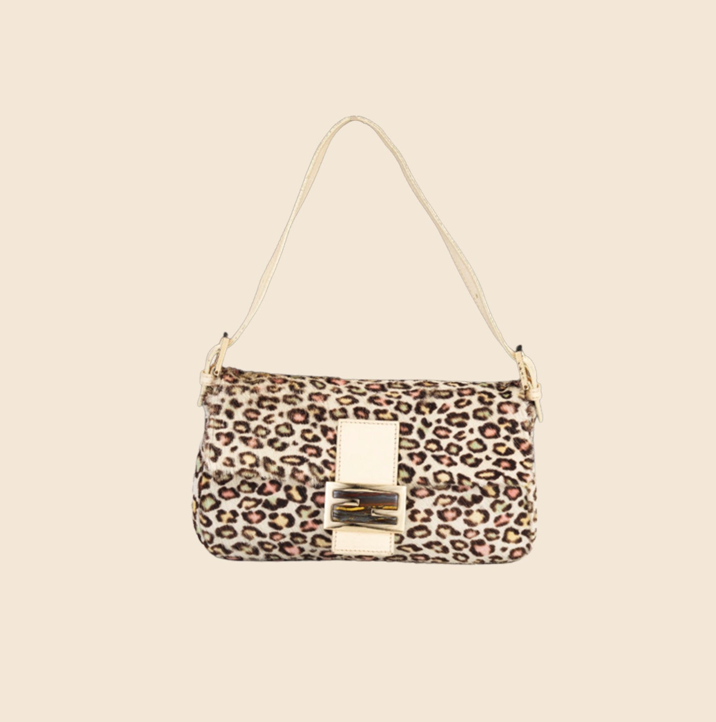 FENDI MULTICOLOR LEOPARD PRINT PONY HAIR BAGUETTE