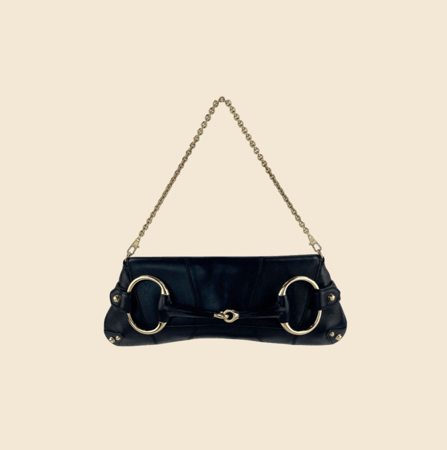 2000s GUCCI BY TOM FORD BLACK LEATHER HORSEBIT CLUTCH