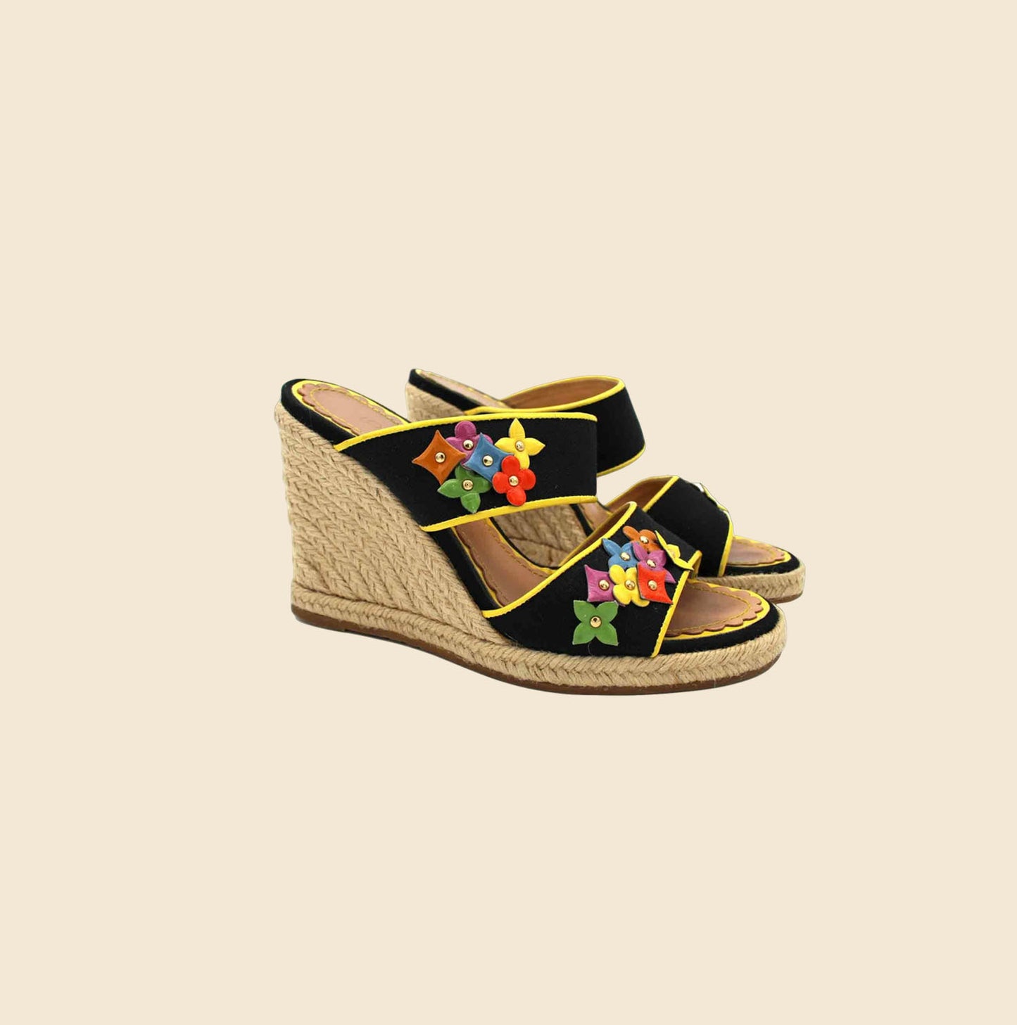 LOUIS VUITTON BLACK FLORAL SANDALS