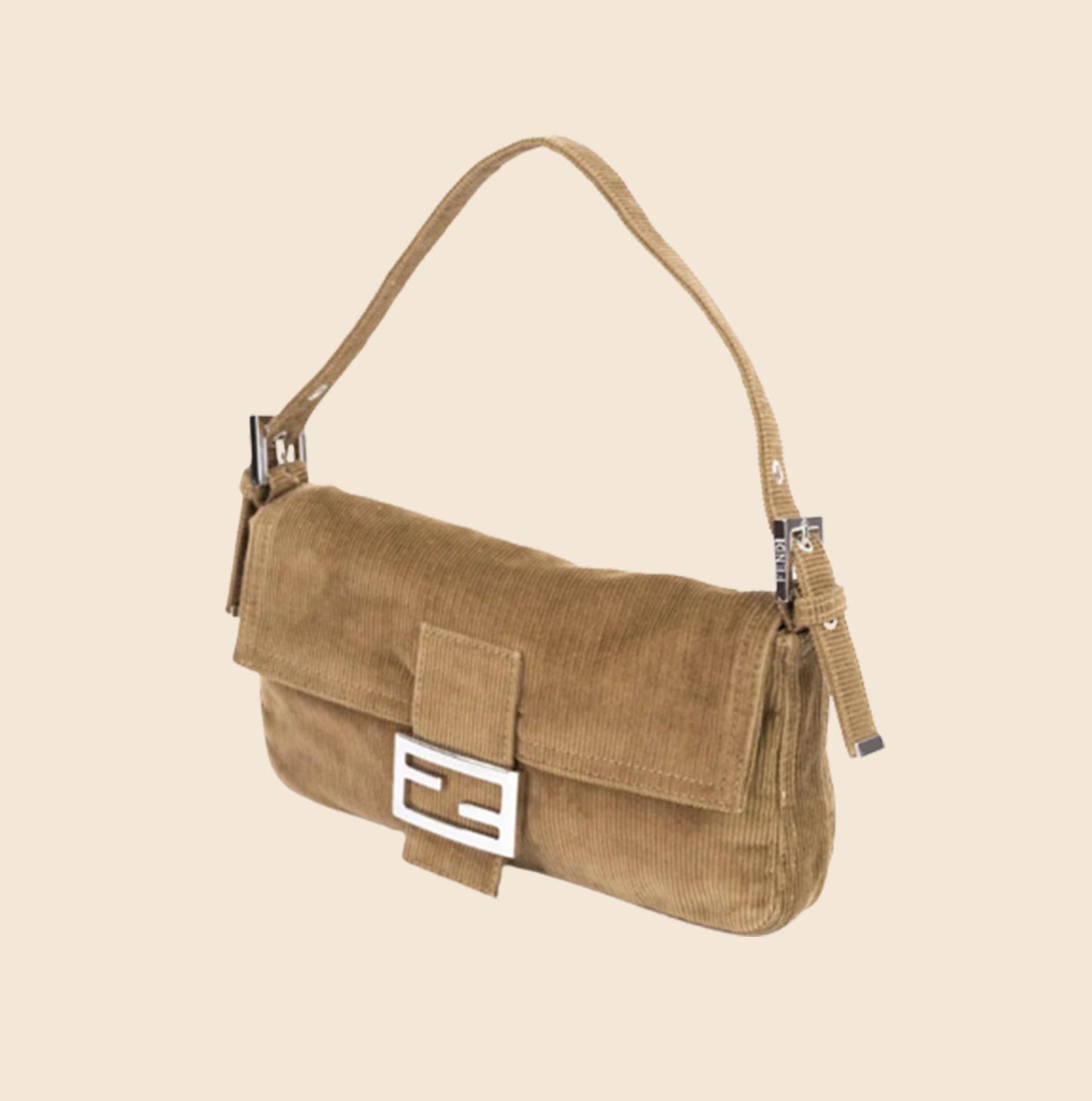 FENDI BEIGE CORDUROY BAGUETTE BAG