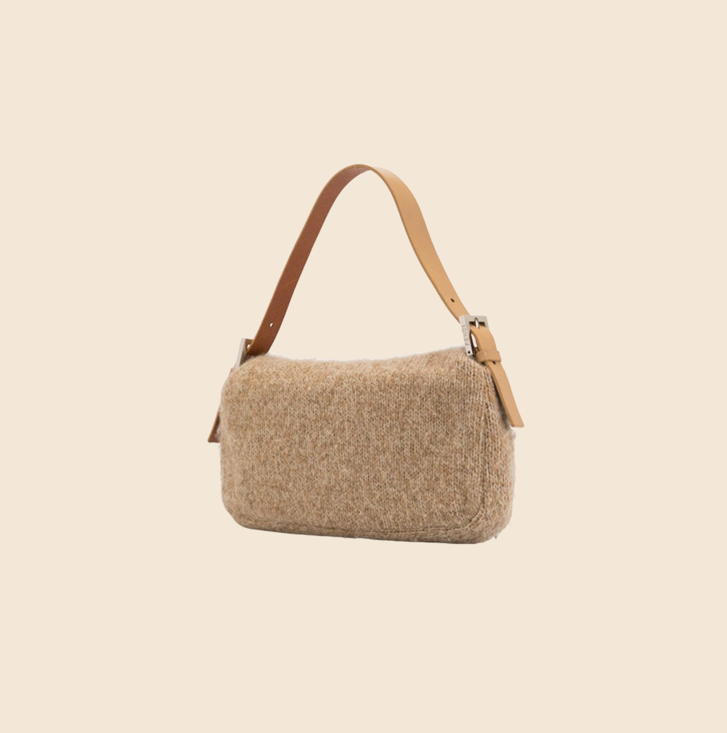 FENDI CAMEL KNIT BAGUETTE BAG