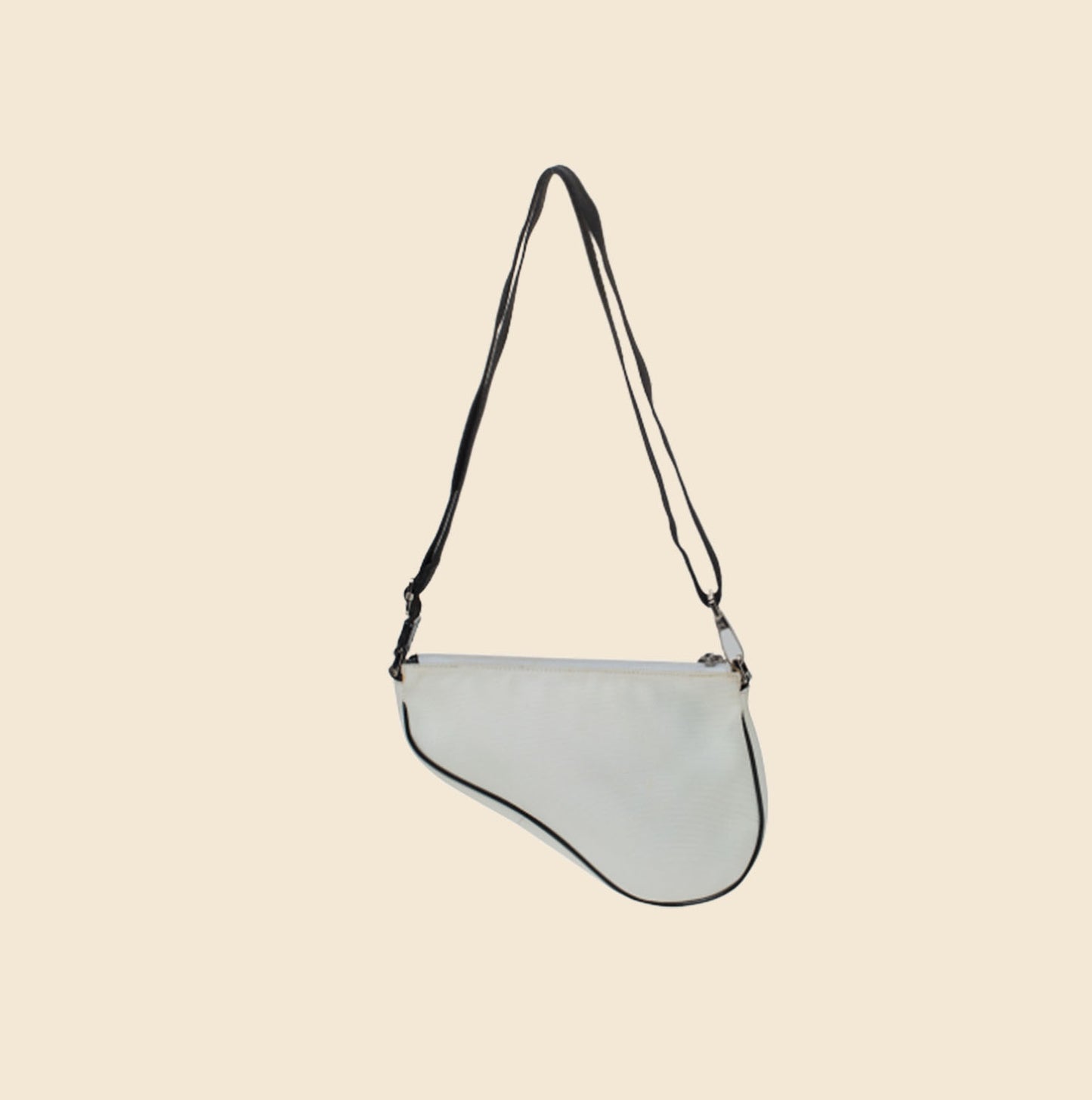 CHRISTIAN DIOR WHITE & BLACK NYLON MESH SADDLE BAG