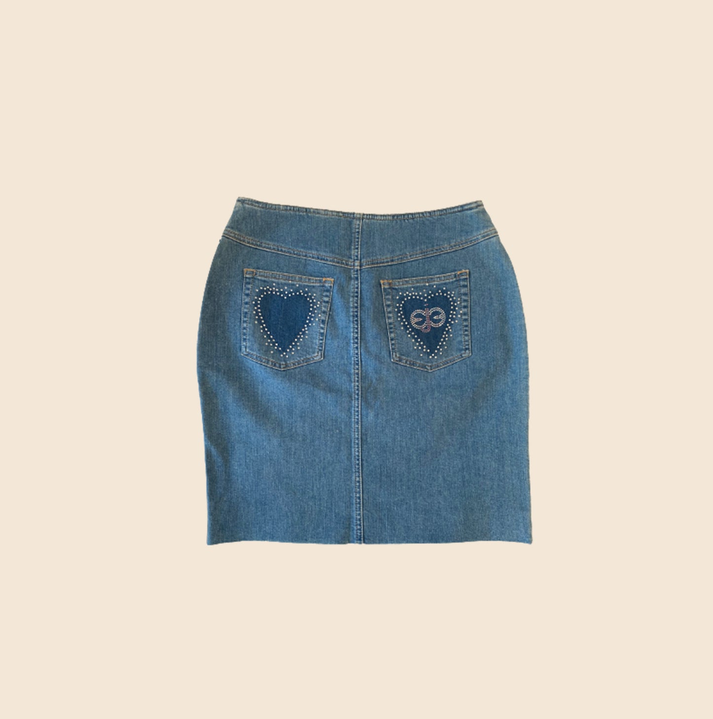 ESCADA 90s HEART STUDDED MINI DENIM SKIRT