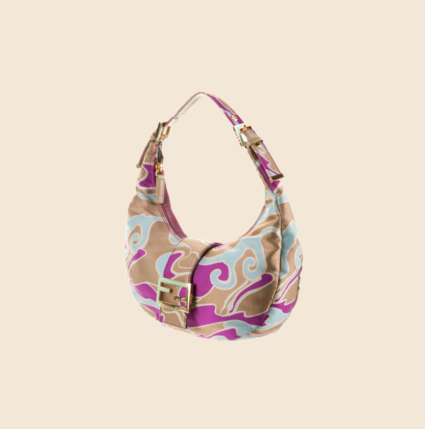 FENDI PSYCHEDELIC SWIRL PRINT SATIN HALF MOON BAG