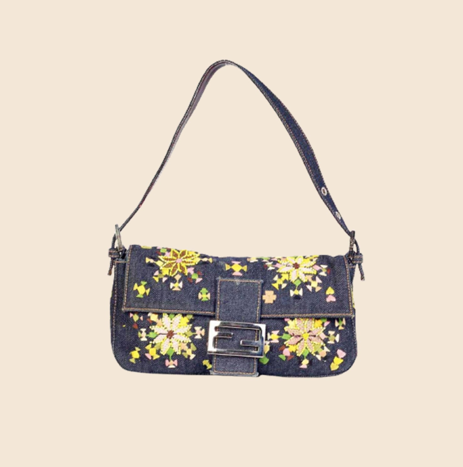 FLORAL BEADED & EMBROIDERED DENIM BAG –