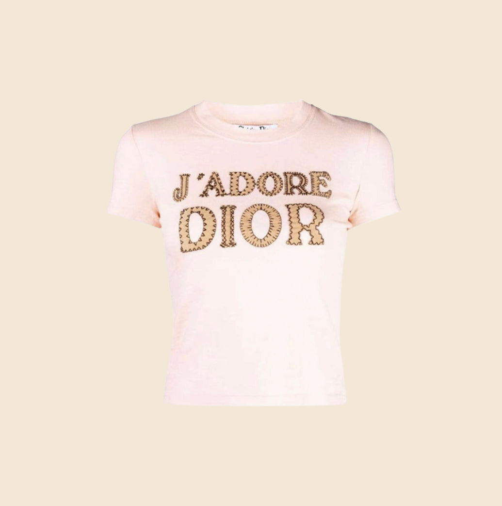 CHRISTIAN DIOR "J'ADORE DIOR" PINK PATCH LOGO T-SHIRT