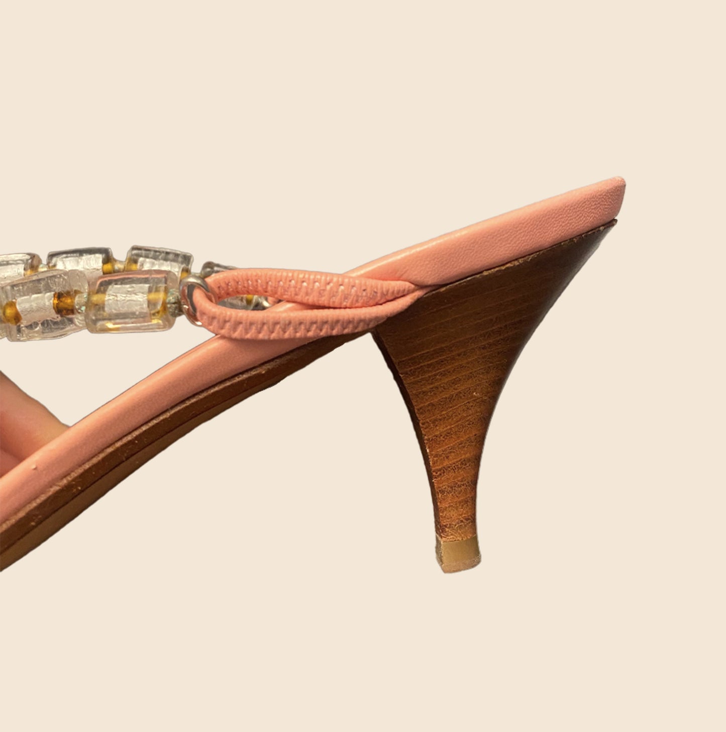 CHANEL PINK BEADED CC CHARM KITTEN HEELS