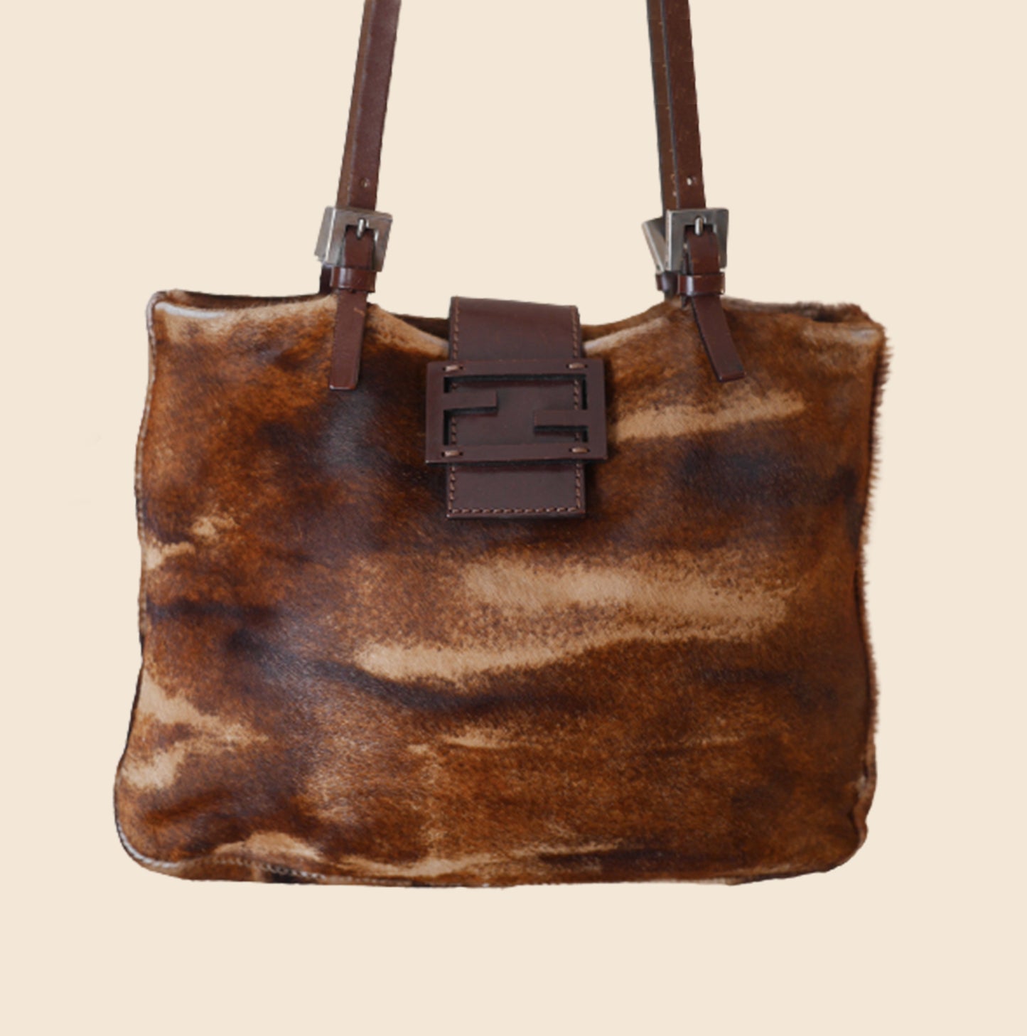 FENDI BROWN ANIMAL PRINT PONY HAIR TOTE