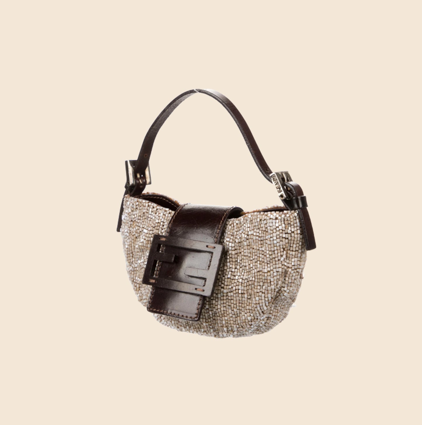 FENDI 1999 BEIGE BEADED MINI CROISSANT BAG