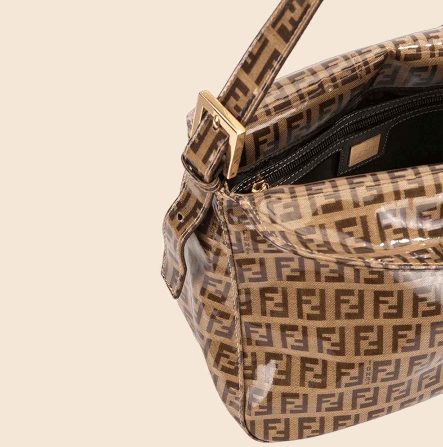 FENDI 1990s BROWN ZUCCHINO VINYL TOTE BAG