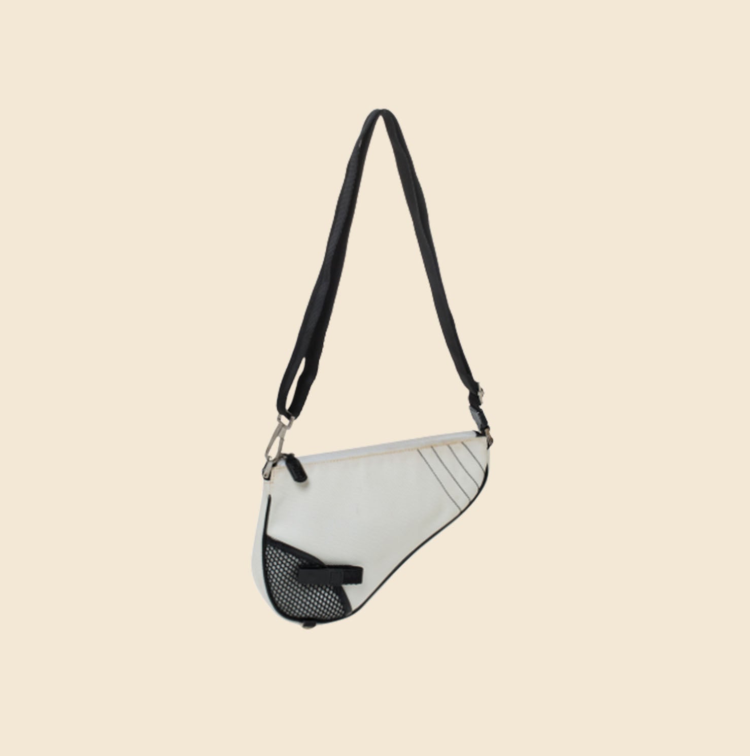 CHRISTIAN DIOR WHITE & BLACK NYLON MESH SADDLE BAG