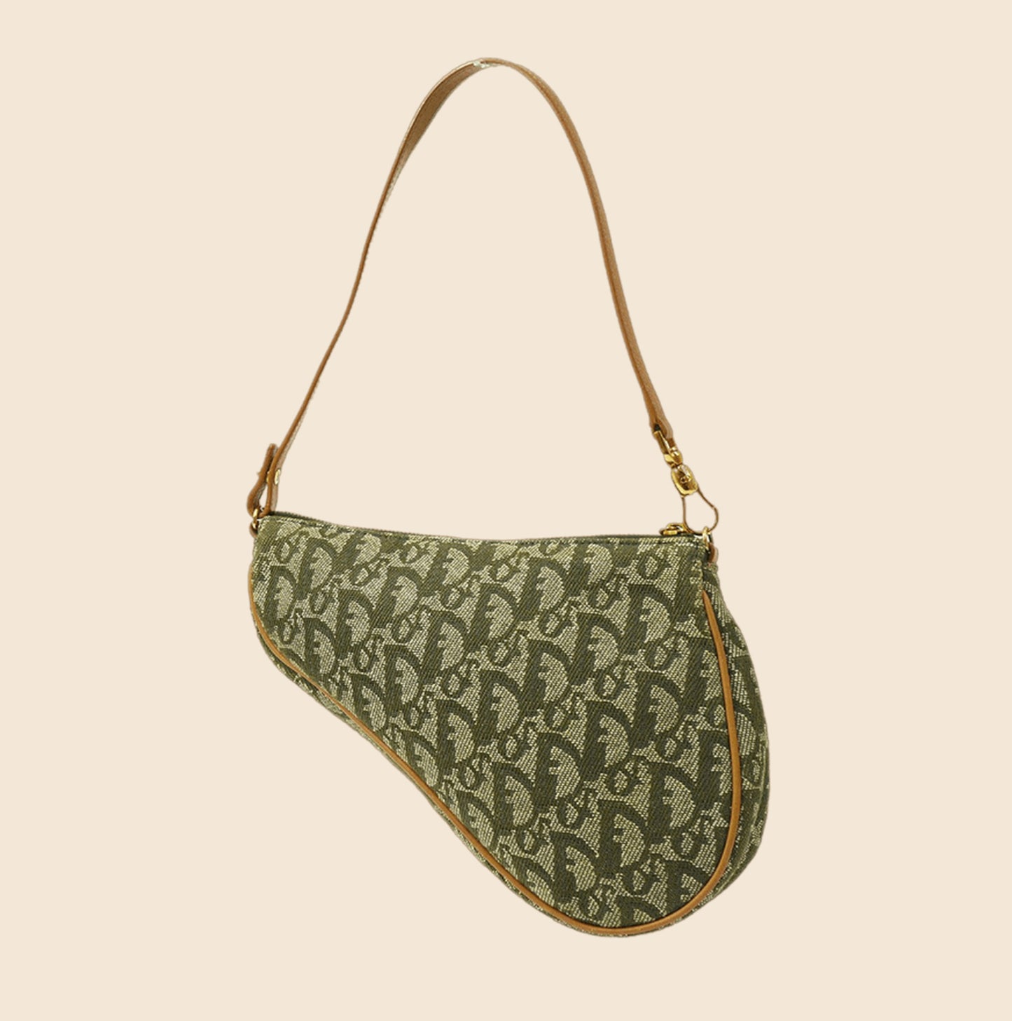 CHRISTIAN DIOR GREEN CANVAS OBLIQUE SADDLE BAG