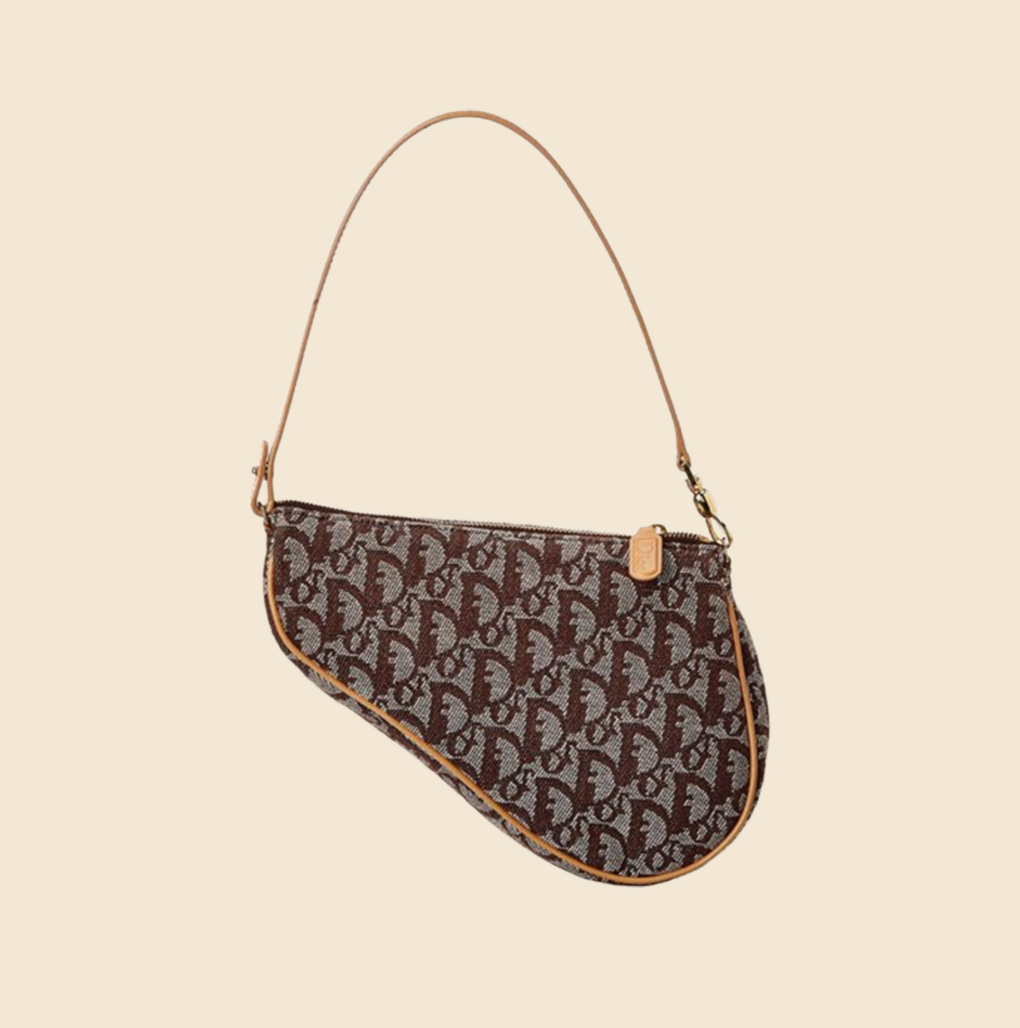CHRISTIAN DIOR BROWN CANVAS OBLIQUE SADDLE BAG