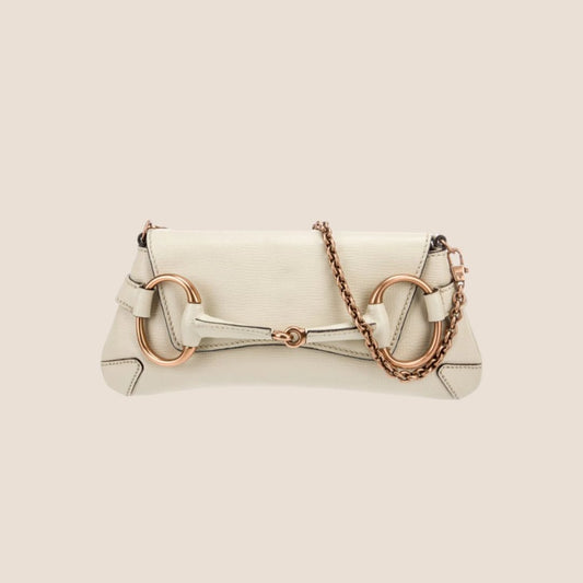 GUCCI CREAM LEATHER HORSEBIT CHAIN CLUTCH BAG
