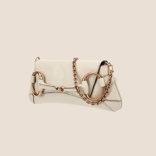 GUCCI CREAM LEATHER HORSEBIT CHAIN CLUTCH BAG