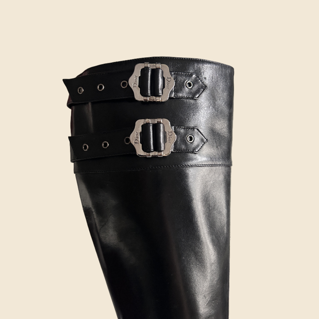 CHRISTIAN DIOR FALL 2003 BLACK LEATHER BOOTS