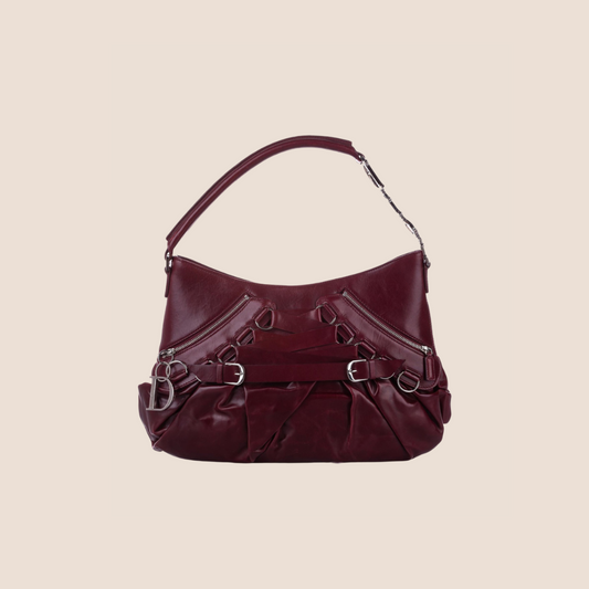 CHRISTIAN DIOR 2007 BURGUNDY LEATHER CORSET BAG