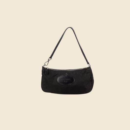 PRADA BLACK TESSUTO LOGO SHOULDER BAG