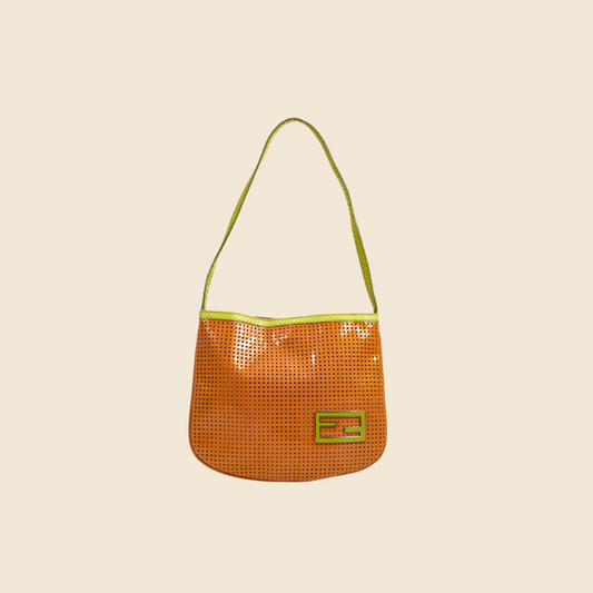 FENDI ORANGE PERFORATED LEATHER MINI SHOULDER BAG
