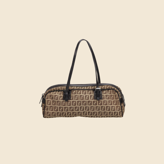 FENDI BROWN ZUCCHINO CANVAS BOWLER BAG