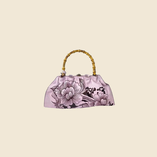 GUCCI BY TOM FORD LILAC FLORAL PRINT BAMBOO TOP HANDLE BAG