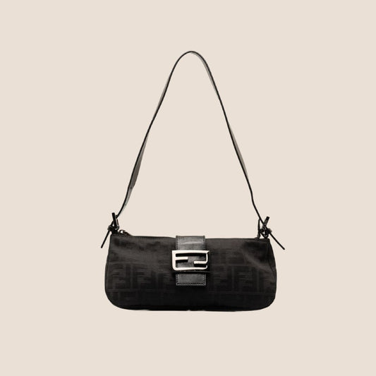 FENDI BLACK ZUCCHINO CANVAS SHOULDER BAG